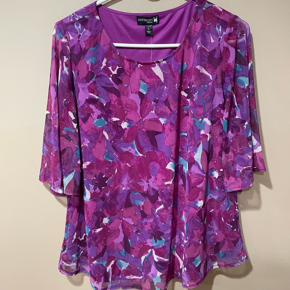 Antthony Women's Floral Print Blouse in Purple and Pink
